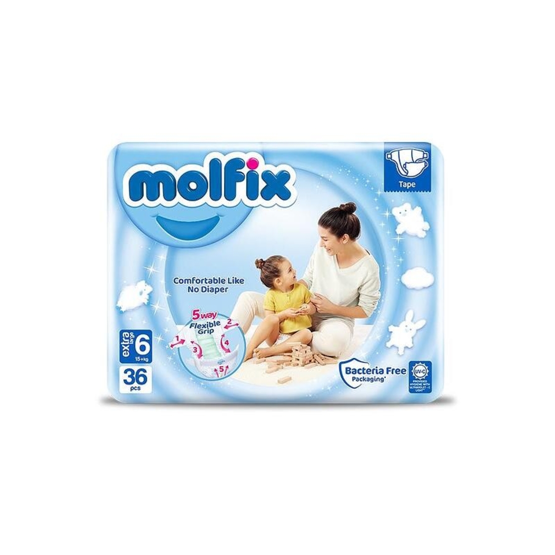 Molfix Памперси 6 , 15-22кг/ 38 бр. + ПОДАРЪК МОКРИ КЪРПИ Molfix