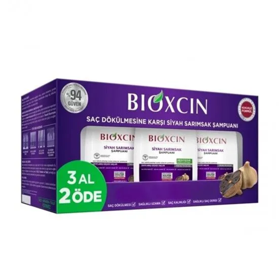 Bioxcin - Шампоан против косопад с черен чесън/ промо комплект 3 по 300мл