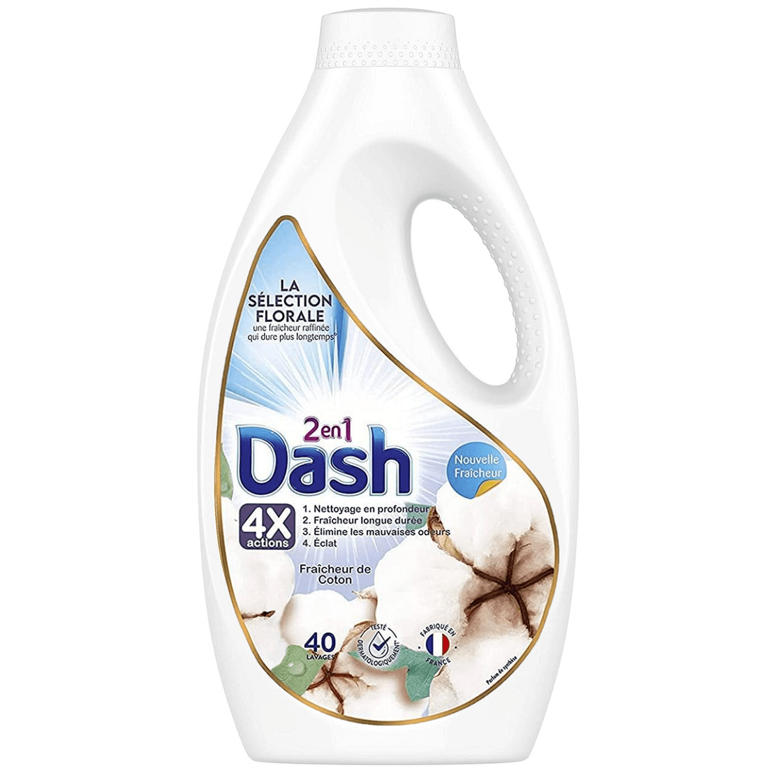 Dash 2в1 - Течен прах с омекотител, памук, 40пр.