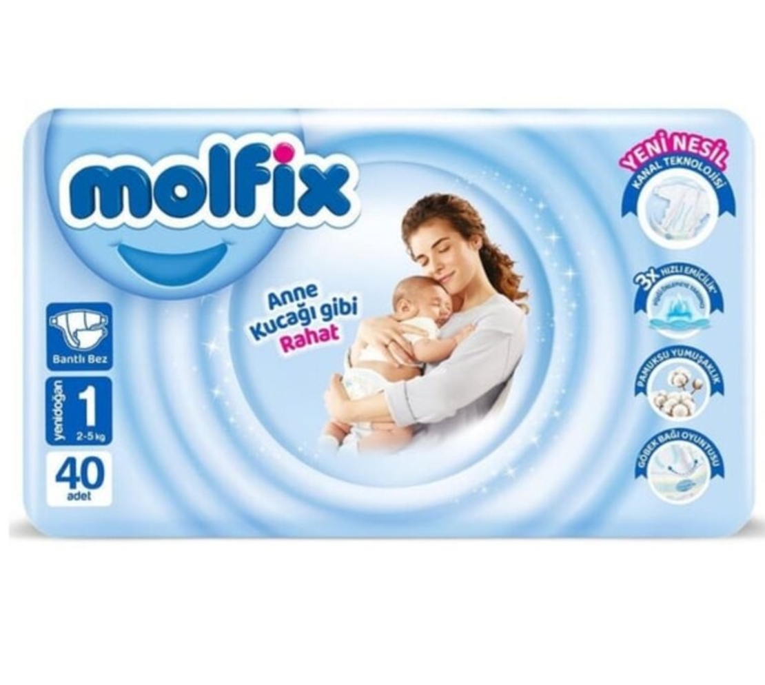 Molfix Памперси 1 , 2-5кг/ 40 бр. + ПОДАРЪК МОКРИ КЪРПИ Molfix