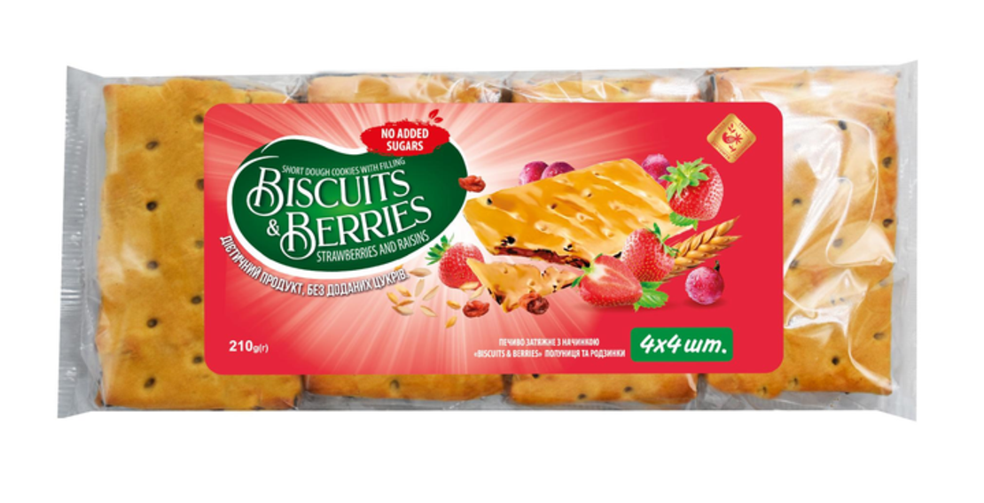 Бисквити Biscuits & Berries с ягоди и стафиди 210 г (Украйна)