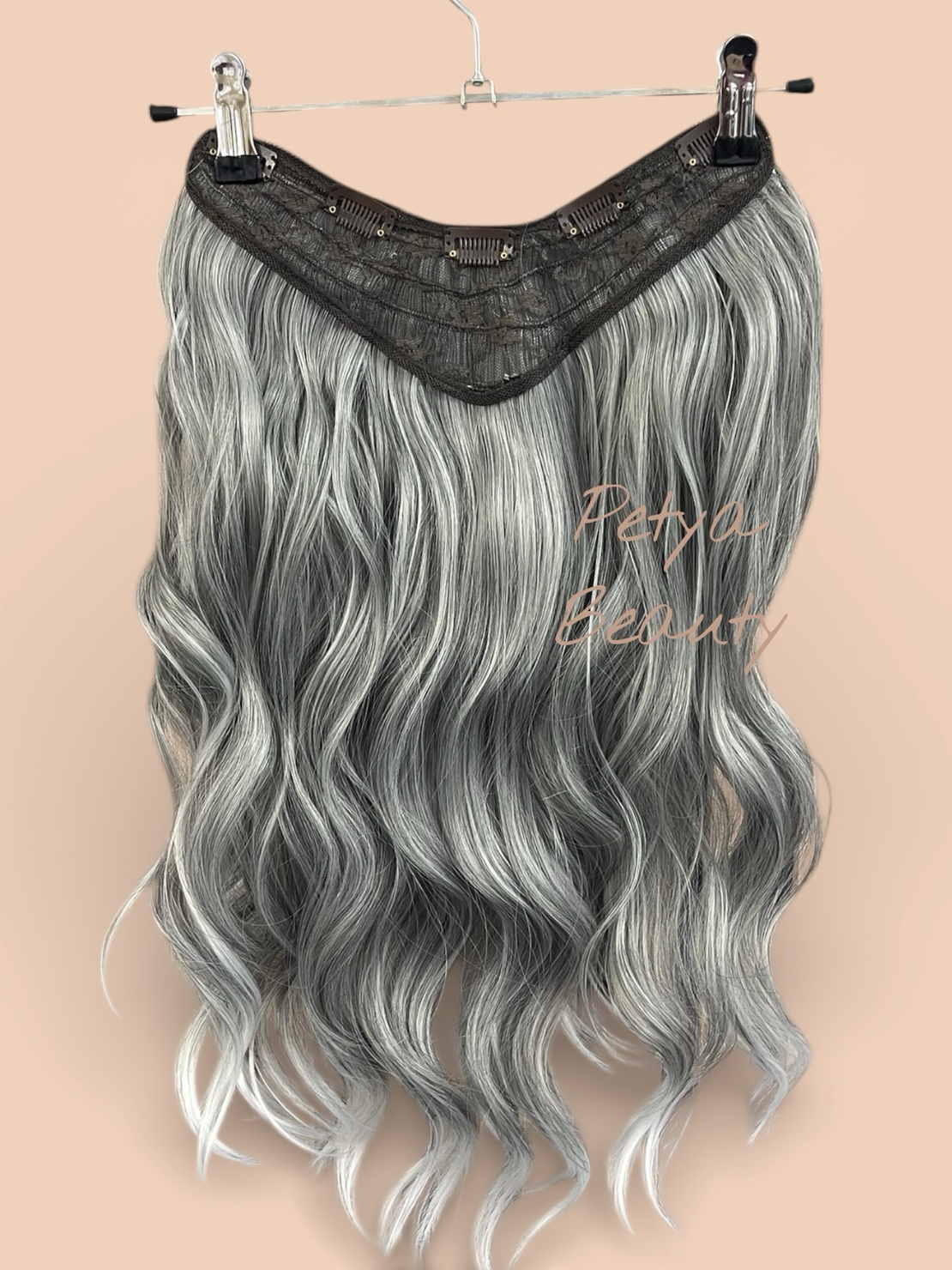 /Премиум/ V-екстеншън на цял ред - СИВО С БЕЛИ КРАИЩА (ВЪЛНИ)