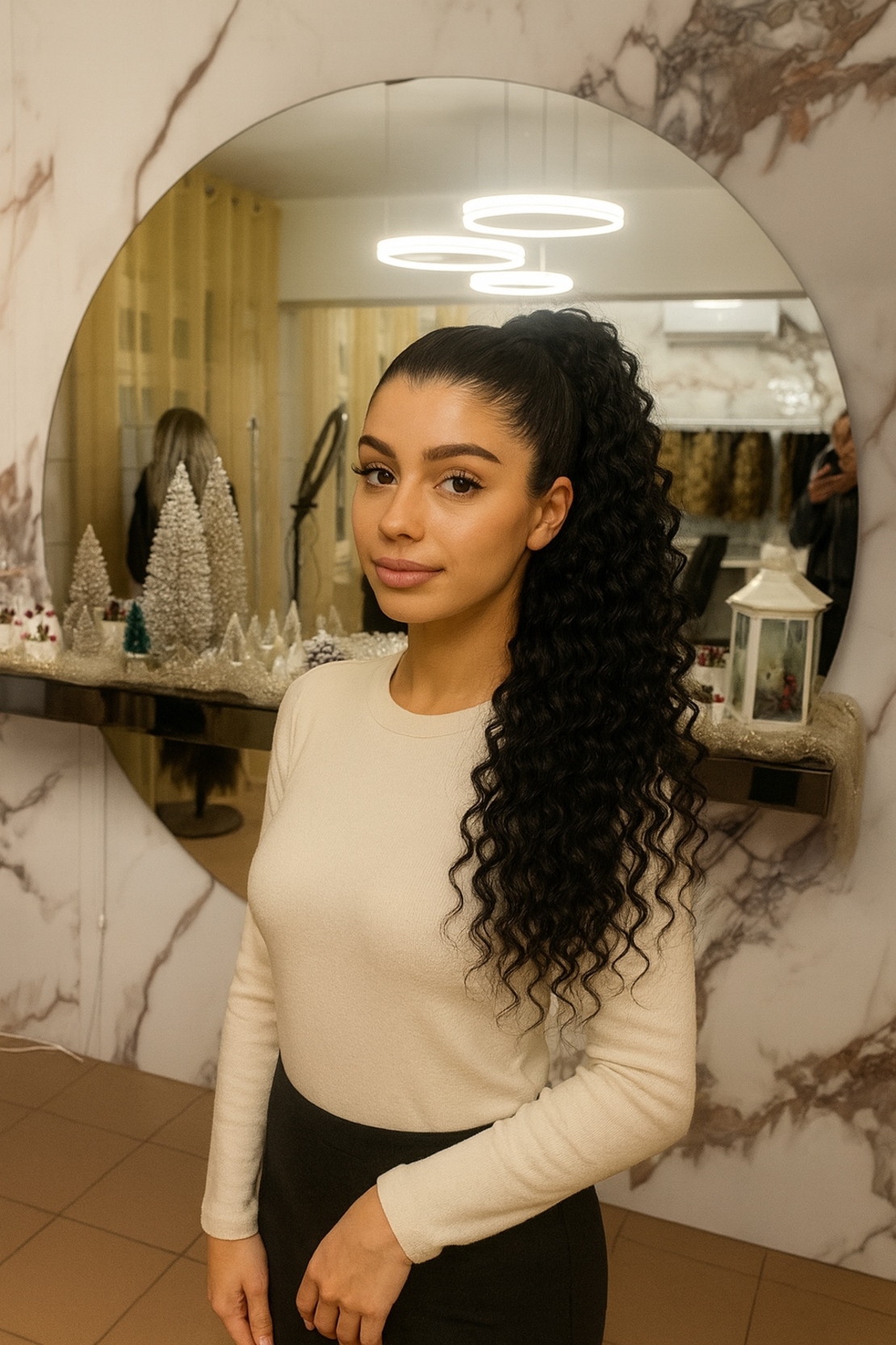 Опашка с ластик /ПРЕМИУМ/ - Черно 60см (КЪДРИЦИ)