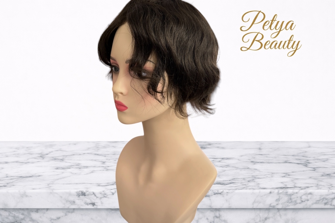 Тупе/Полуперука - 100% естествен косъм - Кестеняво (Модел подходящ и за мъже)