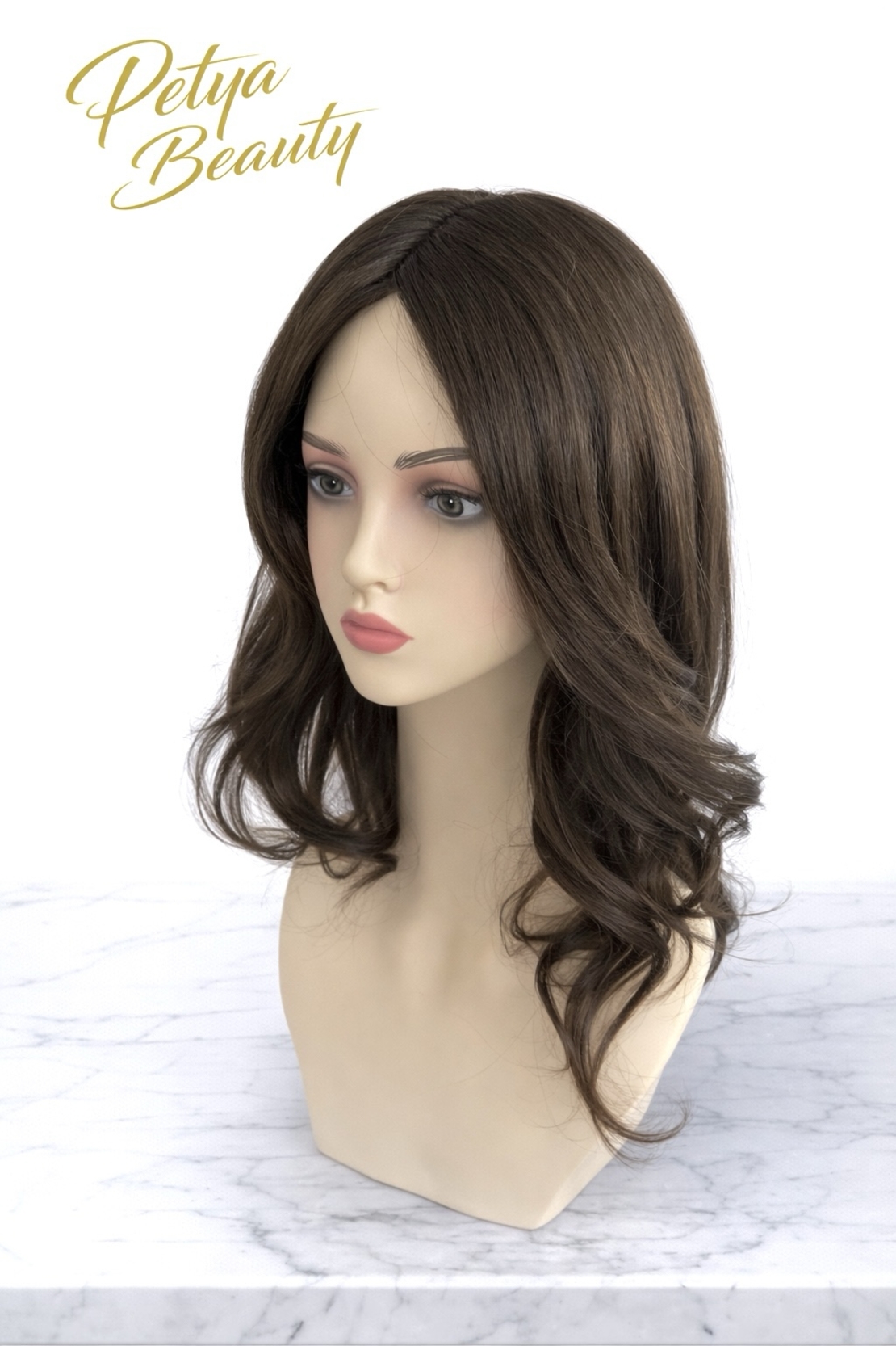 /ПРЕМИУМ/ Тупе - 100% естествен косъм - Светло кестеняво (вълни)