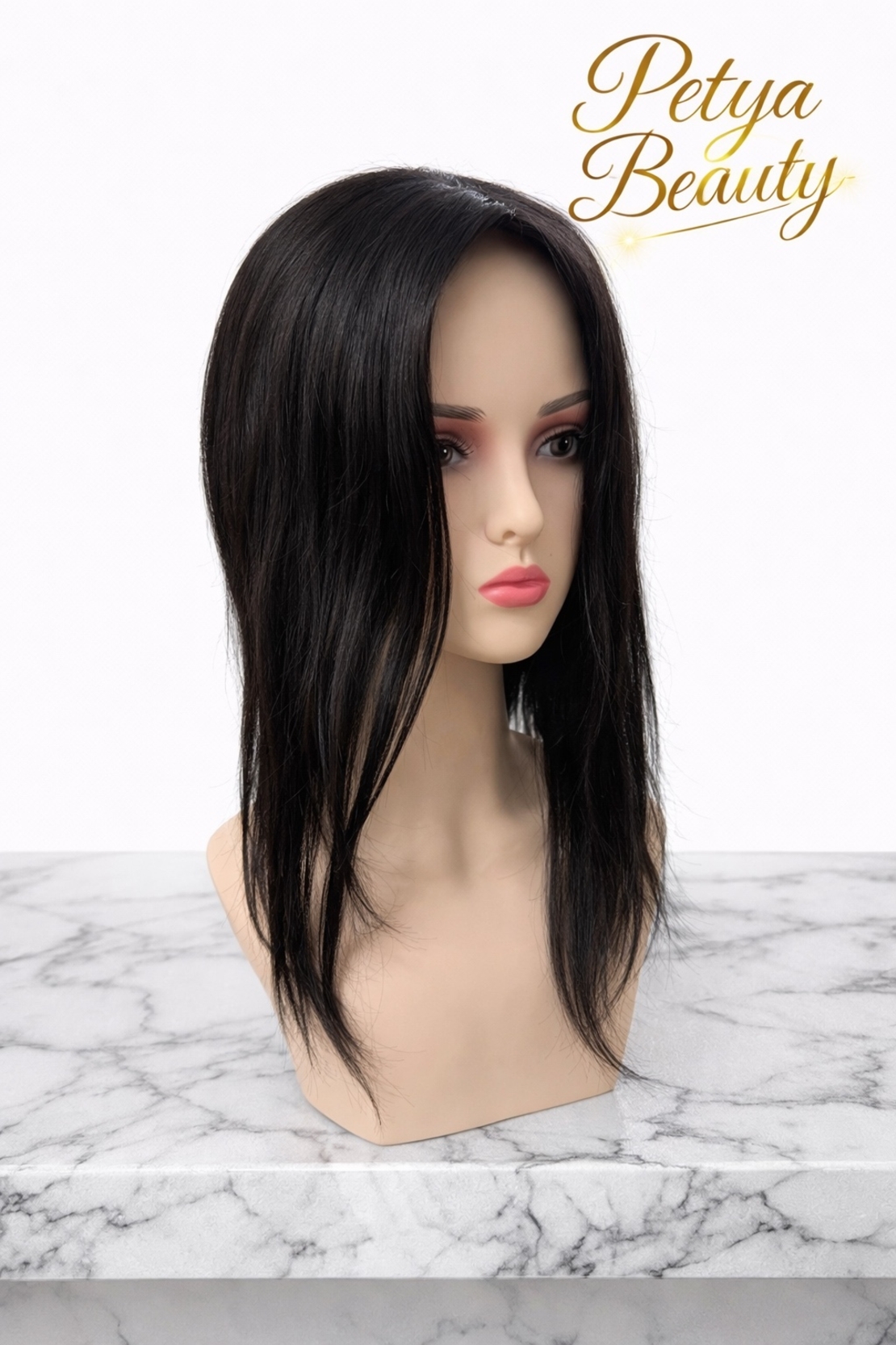 Тупе - 100% естествен косъм – Модел СТАНДАРТ - Тъмно кафяво към черно (N2) 45см