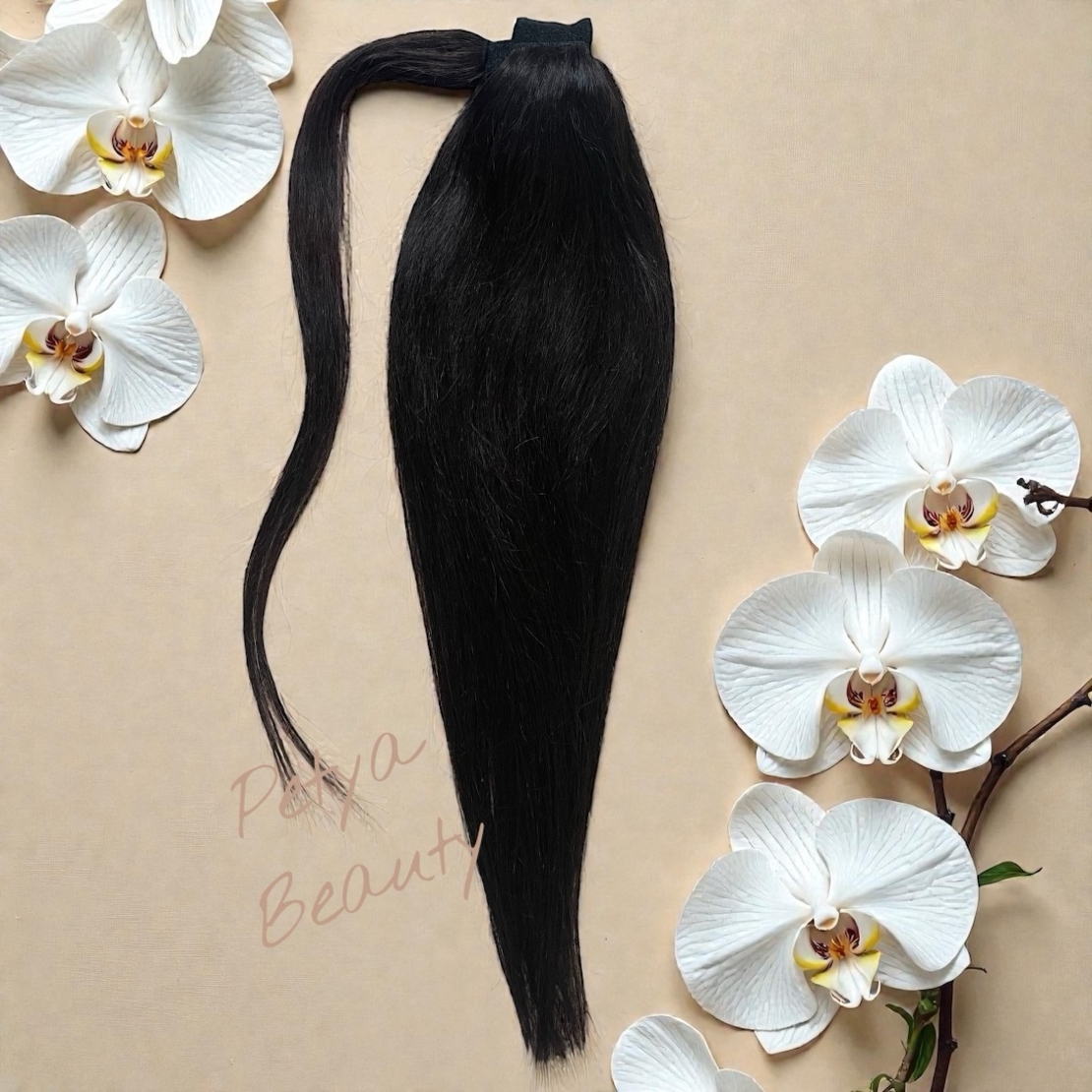 100% Естествен косъм - Опашка с лента/кичур - Тъмен шоколад