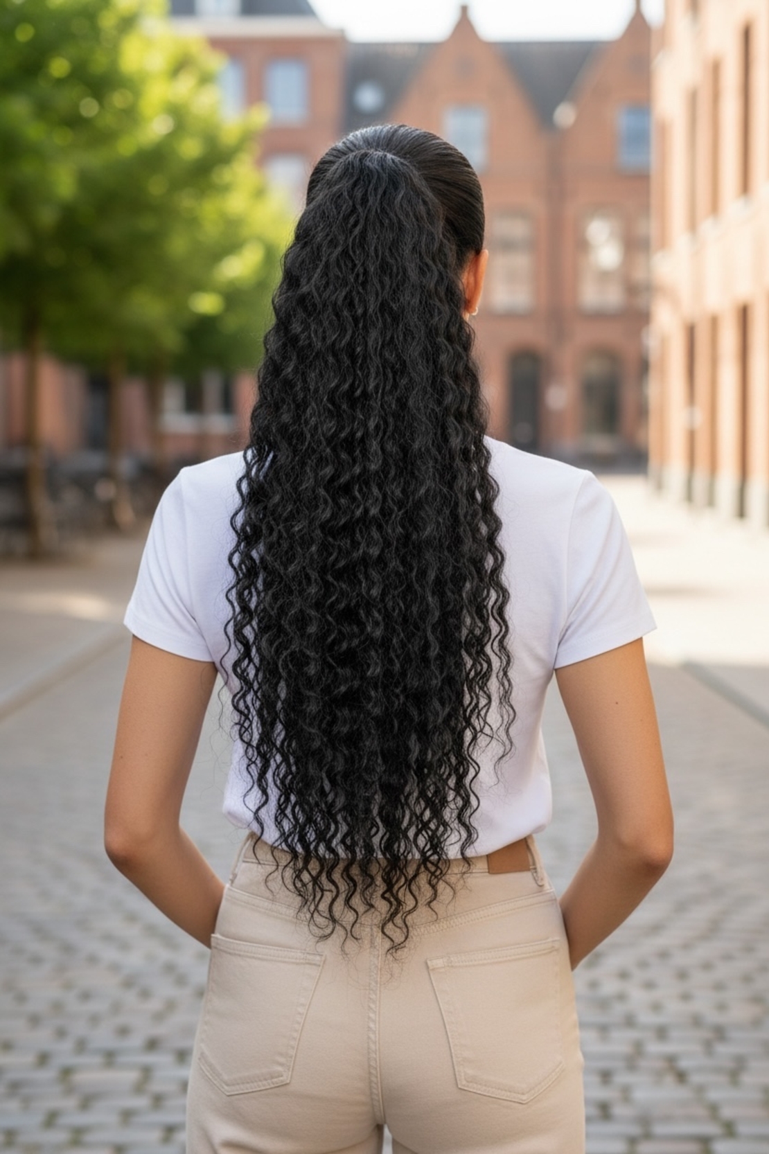 PREMIUM - Луксозна опашка - Черно/ Къдрици с мрежа и ластик