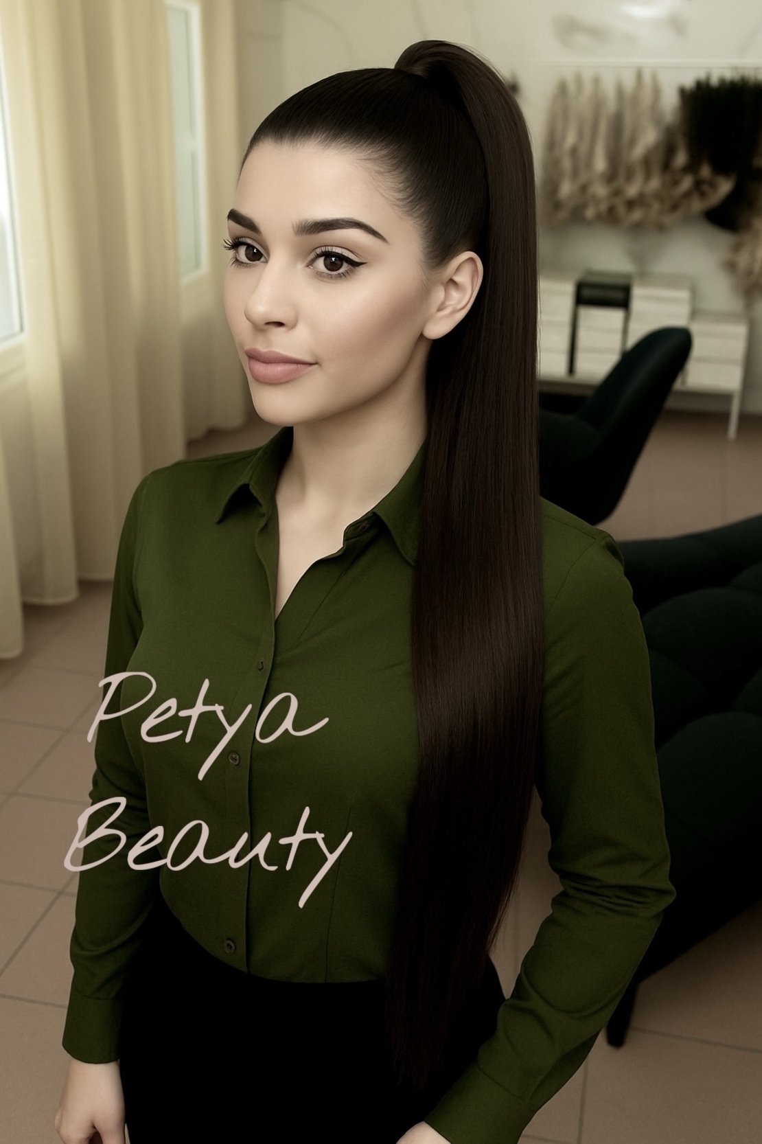 PREMIUM - Луксозна опашка - ТЪМЕН ШОКОЛАД с мрежа и ластик