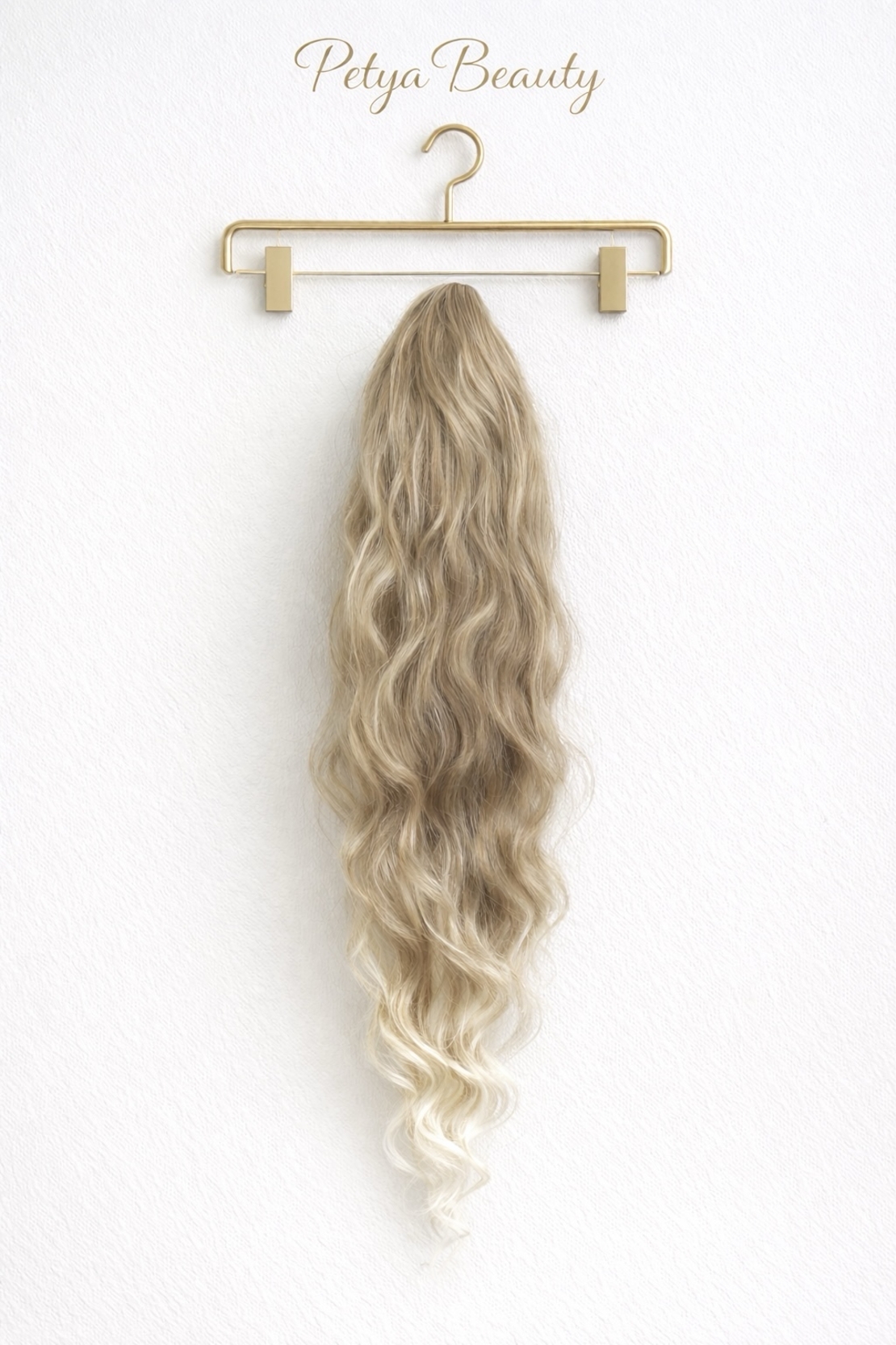 PREMIUM - Луксозна опашка - БЕЖОВО РУСО НА ВЪЛНИ с мрежа и ластик