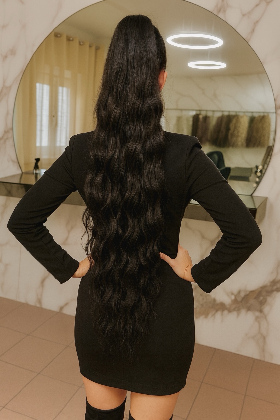 PREMIUM - Луксозна опашка - ТЪМЕН ШОКОЛАД - 100см. с мрежа и ластик