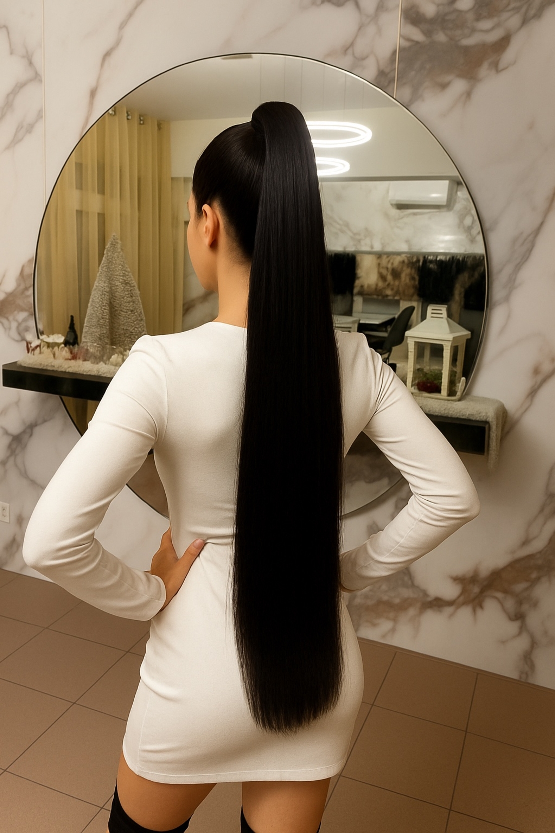 PREMIUM - Луксозна опашка - /ЕКСТРА ДЪЛЖИНА/- ЧЕРНО с мрежа и ластик