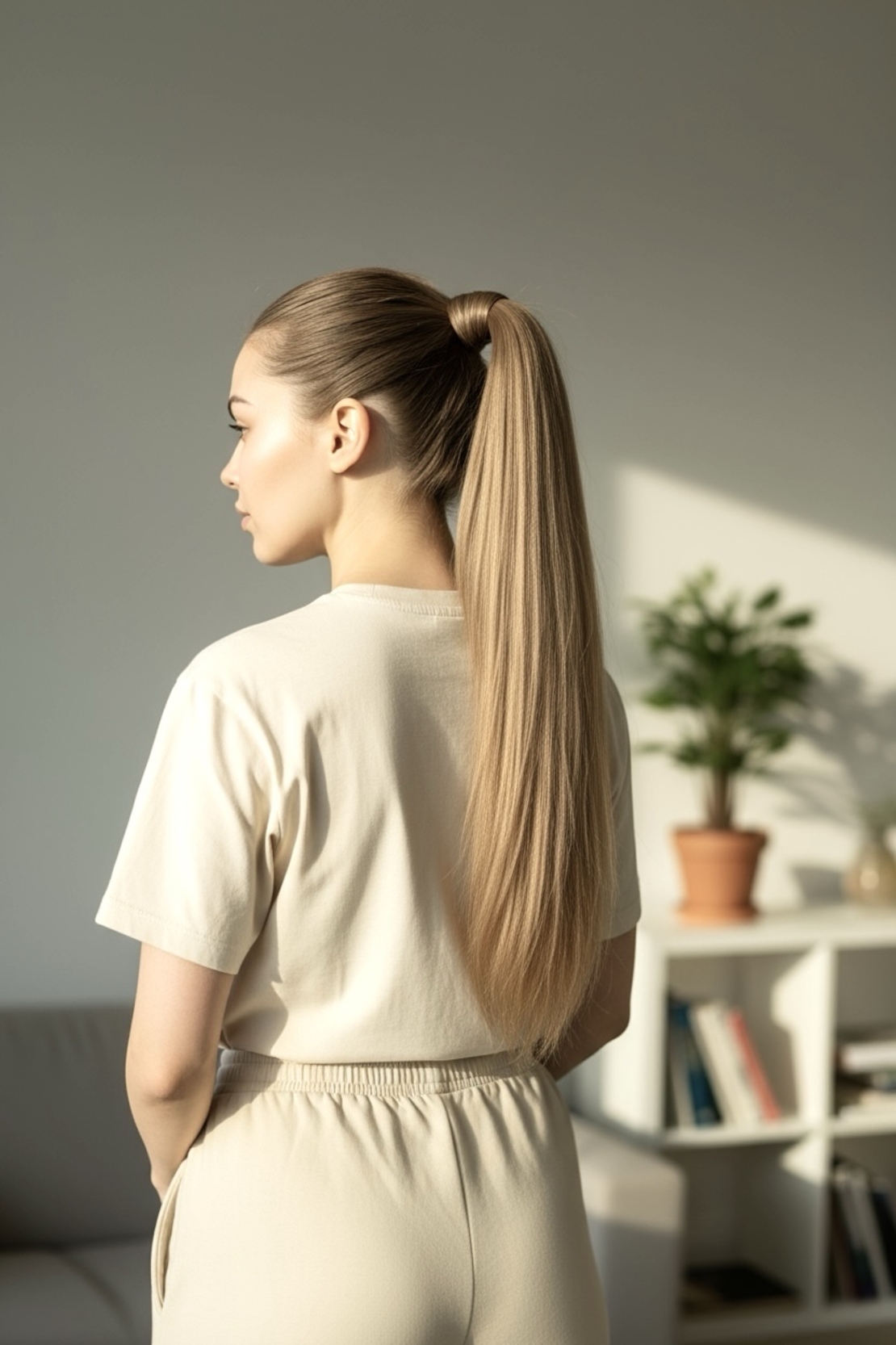 PREMIUM - Луксозна опашка - Тъмно пясъчно русо с мрежа и ластик