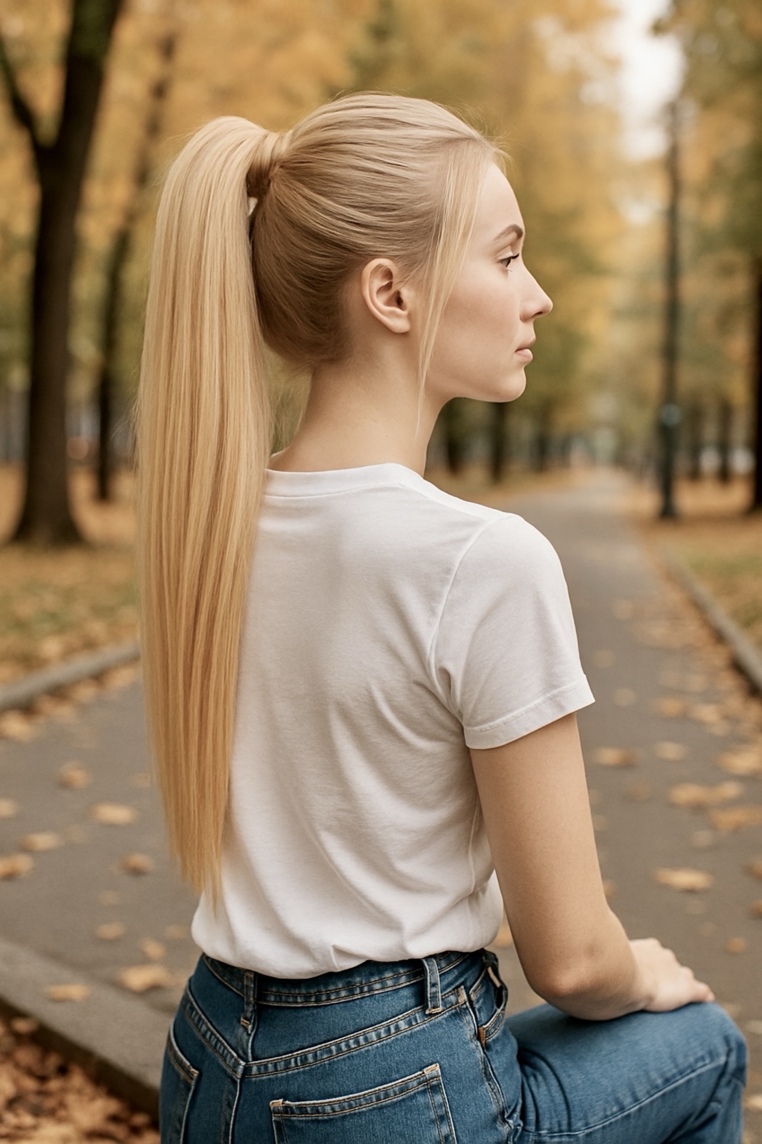 PREMIUM - Луксозна опашка - НАТУРАЛНО РУСО 55см с мрежа и ластик