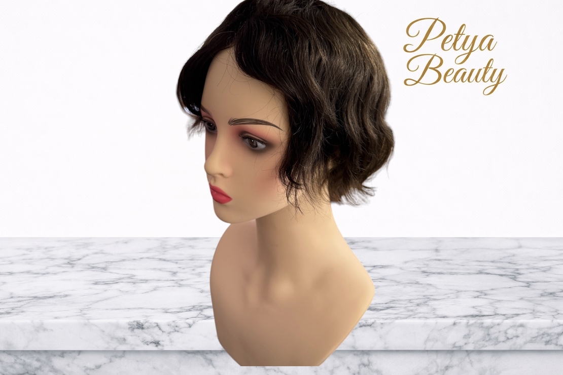 Тупе/Полуперука - 100% естествен косъм - Кестеняво (Модел подходящ и за мъже)