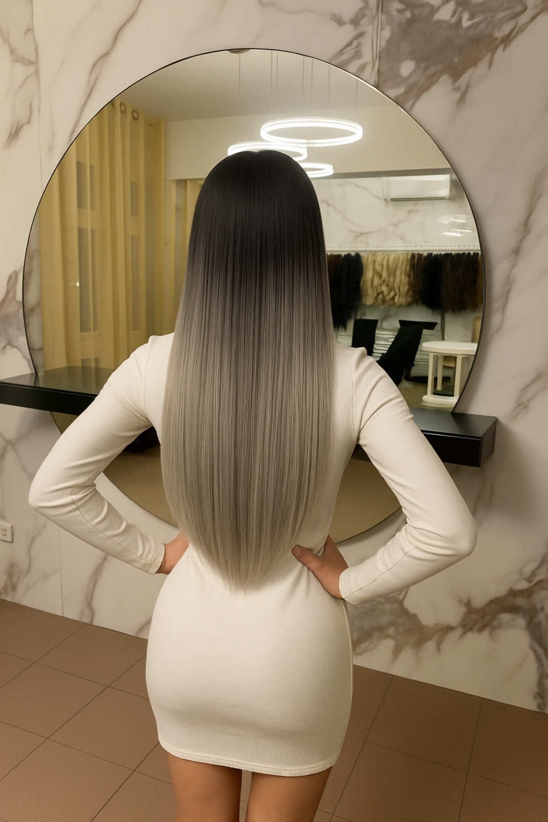 Комплект екстеншън от 7 части в цвят - ОМБРЕ Сиво с тъмен корен