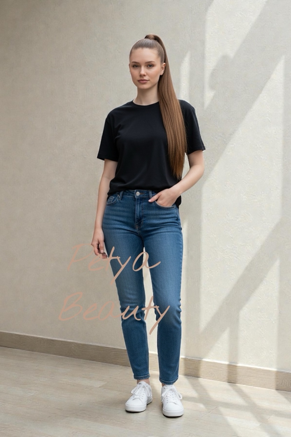 PREMIUM - Луксозна опашка - СВЕТЛО МЕДЕНО КАФЯВО 60см с мрежа и ластик