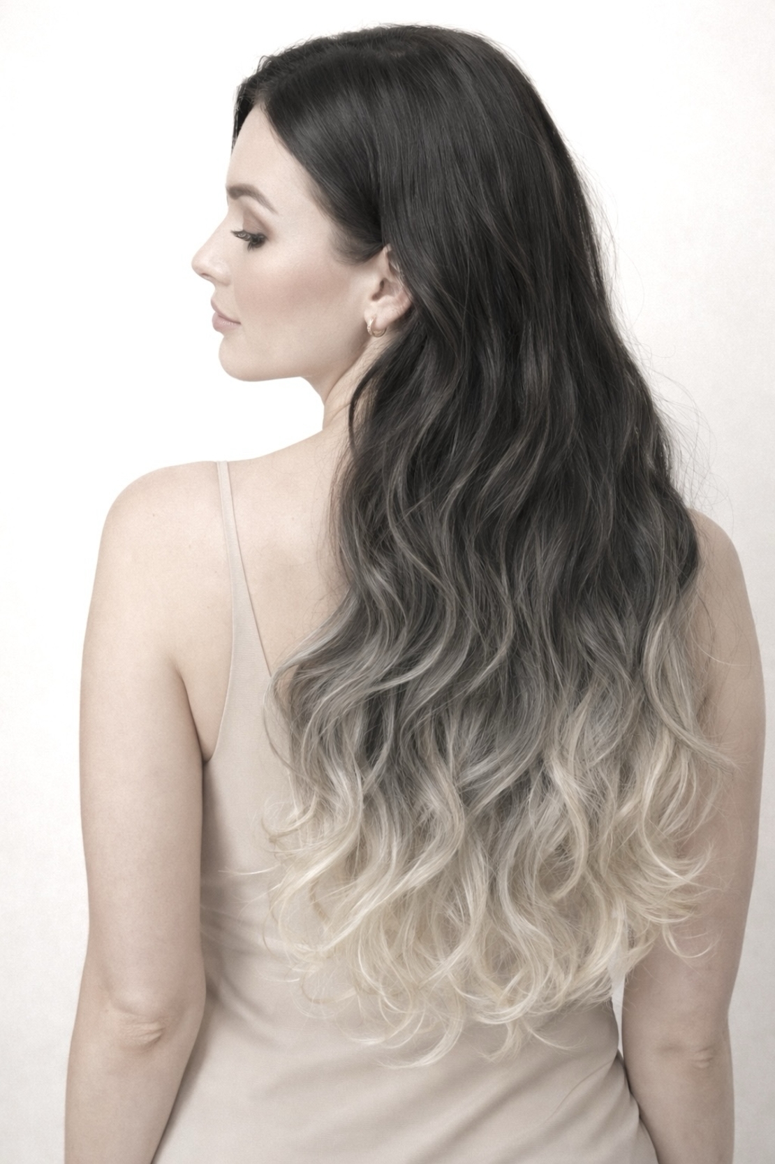 /ПРЕМИУМ/ HALO екстеншън от 1 част в цвят - ОМБРЕ ЧЕРНО/СИВО ВЪЛНИ