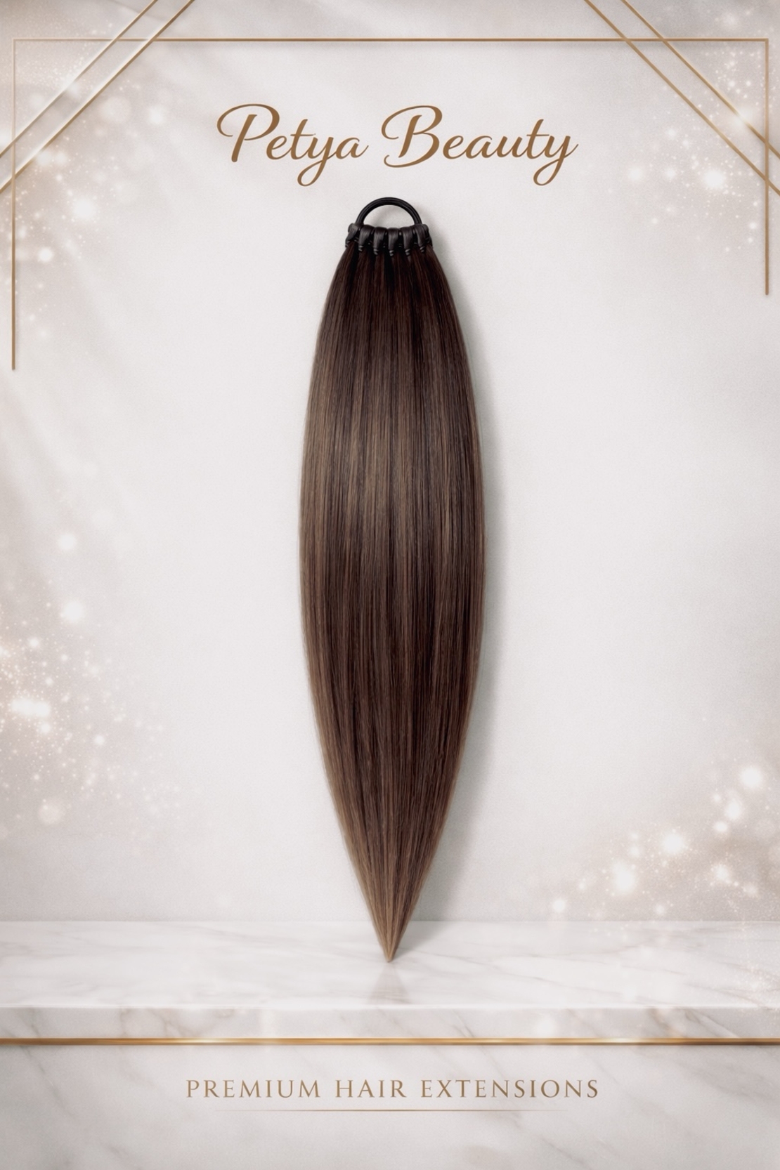 Опашка с ластик - Топло кафяво с фини кичури 85см (РЪЧНА изработка)