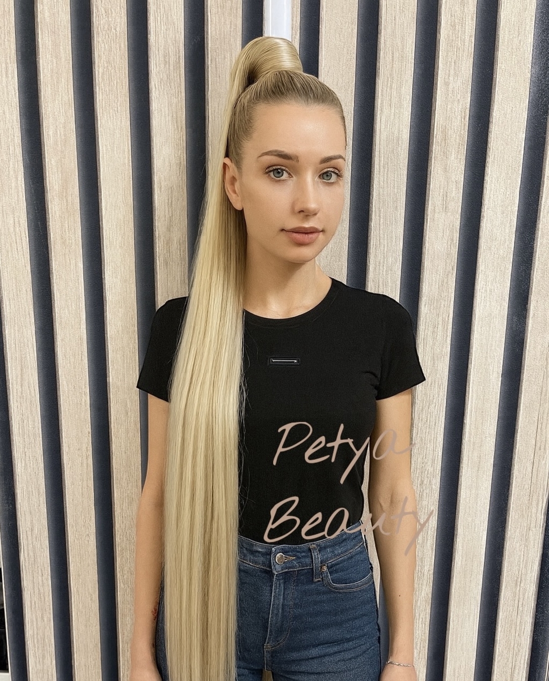 PREMIUM - Луксозна опашка - НАТУРАЛНО РУСО с мрежа и ластик