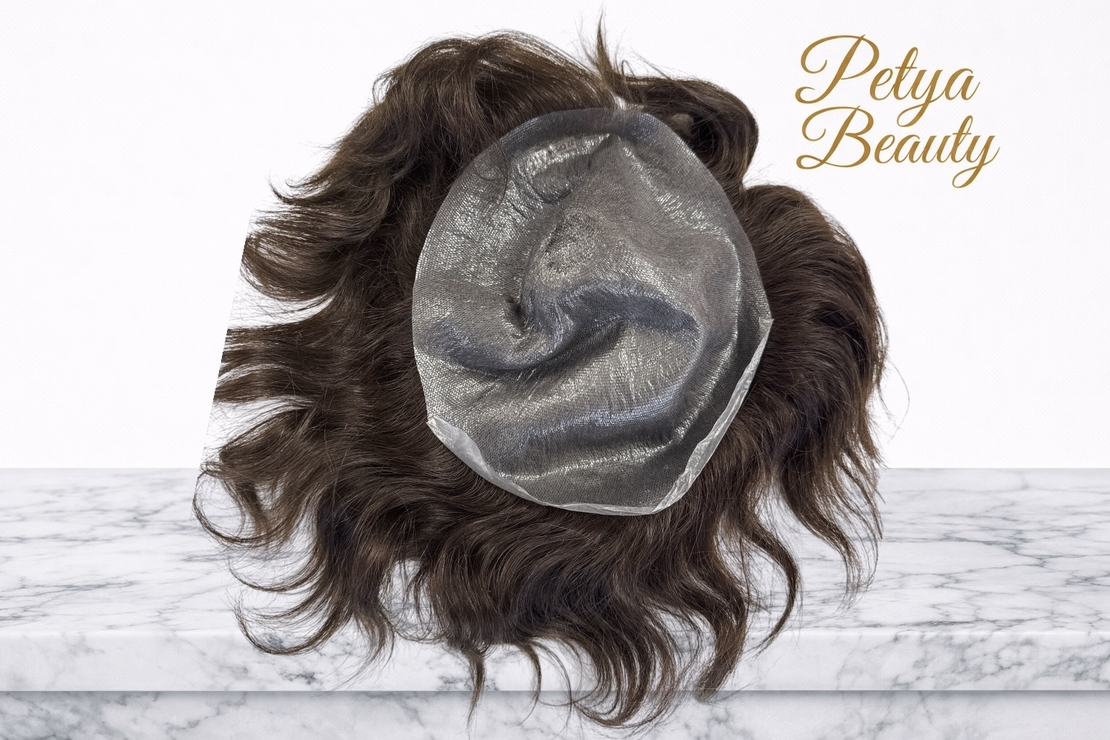 Тупе/Полуперука - 100% естествен косъм - Кестеняво (Модел подходящ и за мъже)