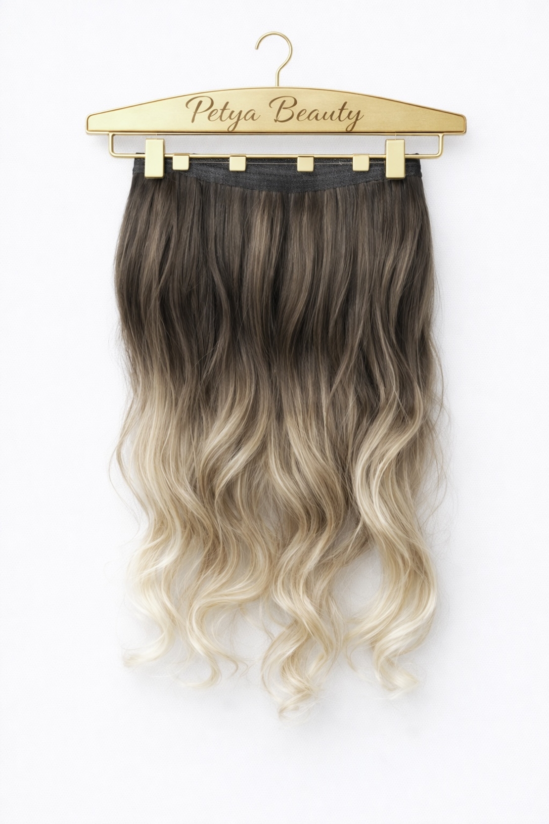 ХАЛО екстеншън на цял ред - ОМБРЕ ЧЕРНО/КАФЯВО (ВЪЛНИ)