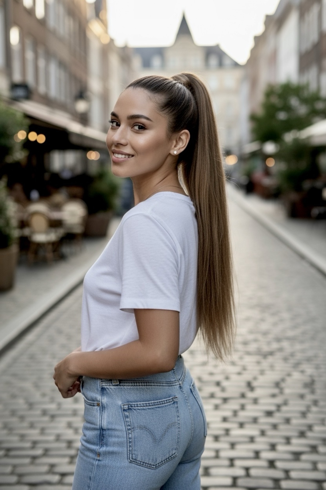 PREMIUM - Луксозна опашка - СВЕТЛО КАФЯВО 55см с мрежа и ластик