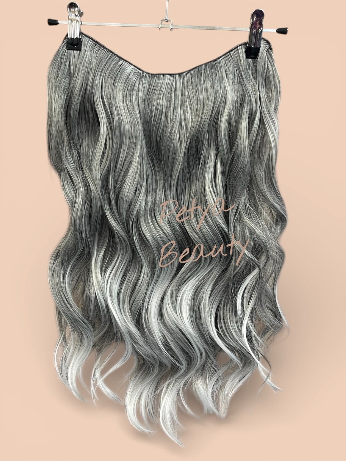 /Премиум/ V-екстеншън на цял ред - СИВО С БЕЛИ КРАИЩА (ВЪЛНИ)