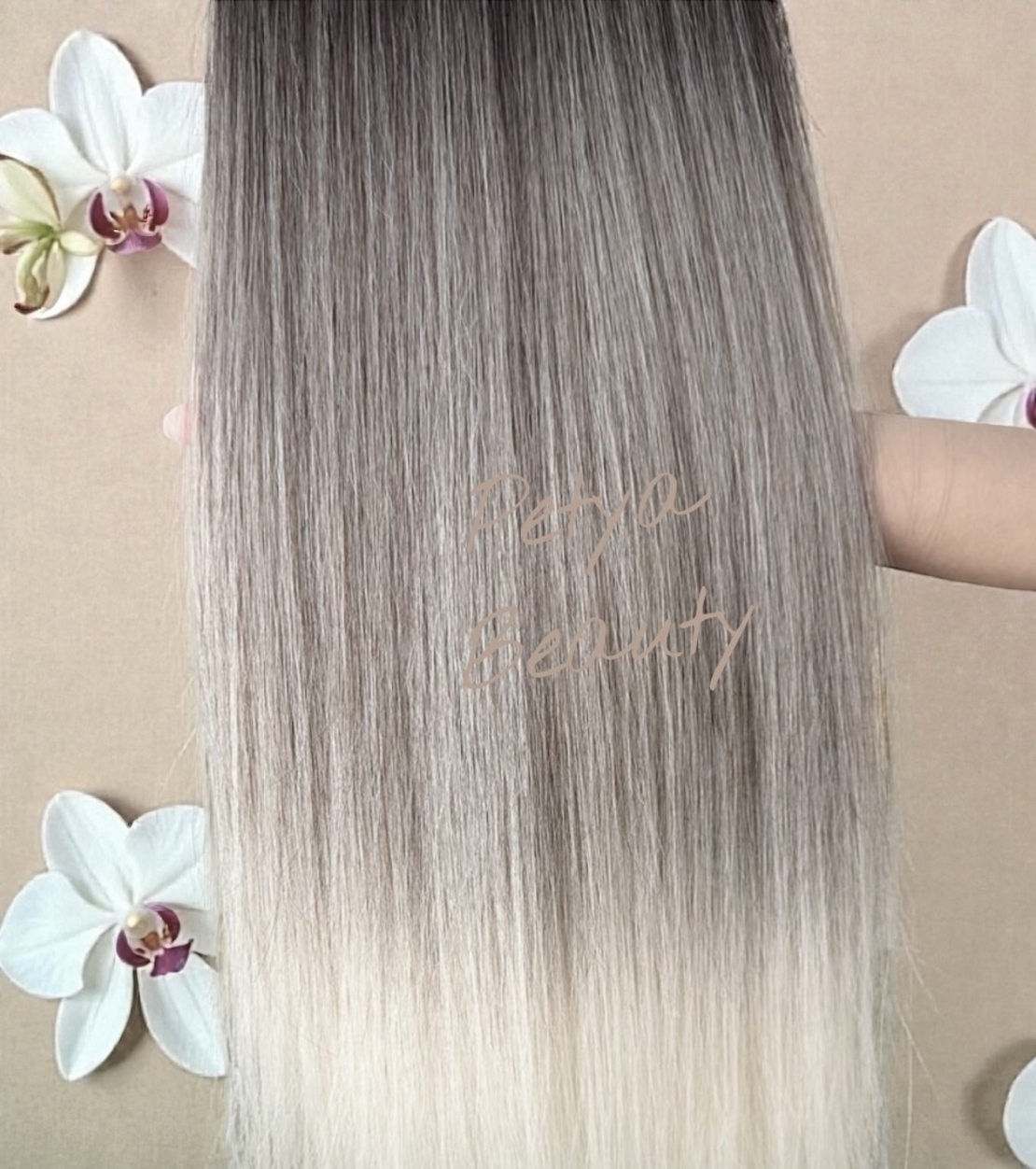 Комплект екстеншън от 7 части в цвят - ОМБРЕ Сиво с тъмен корен