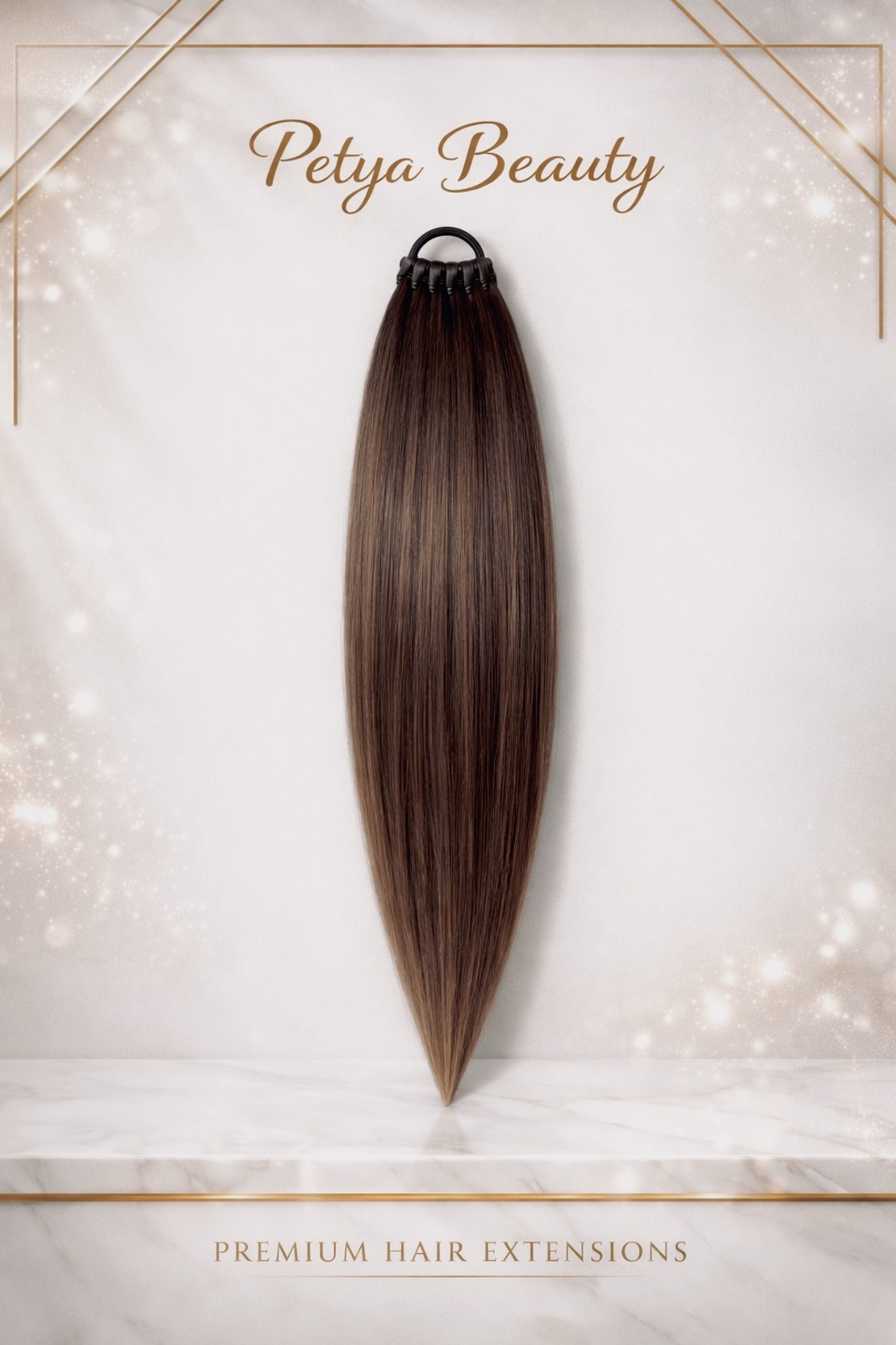 Опашка с ластик - Топло кафяво с фини кичури (РЪЧНА изработка)