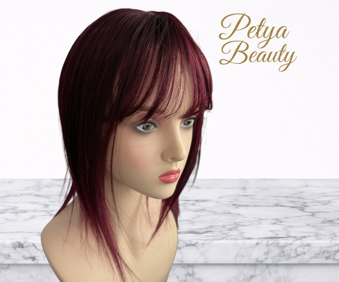 Тупе - 100% естествен косъм – Модел МИНИ - Вишнево червено 35см