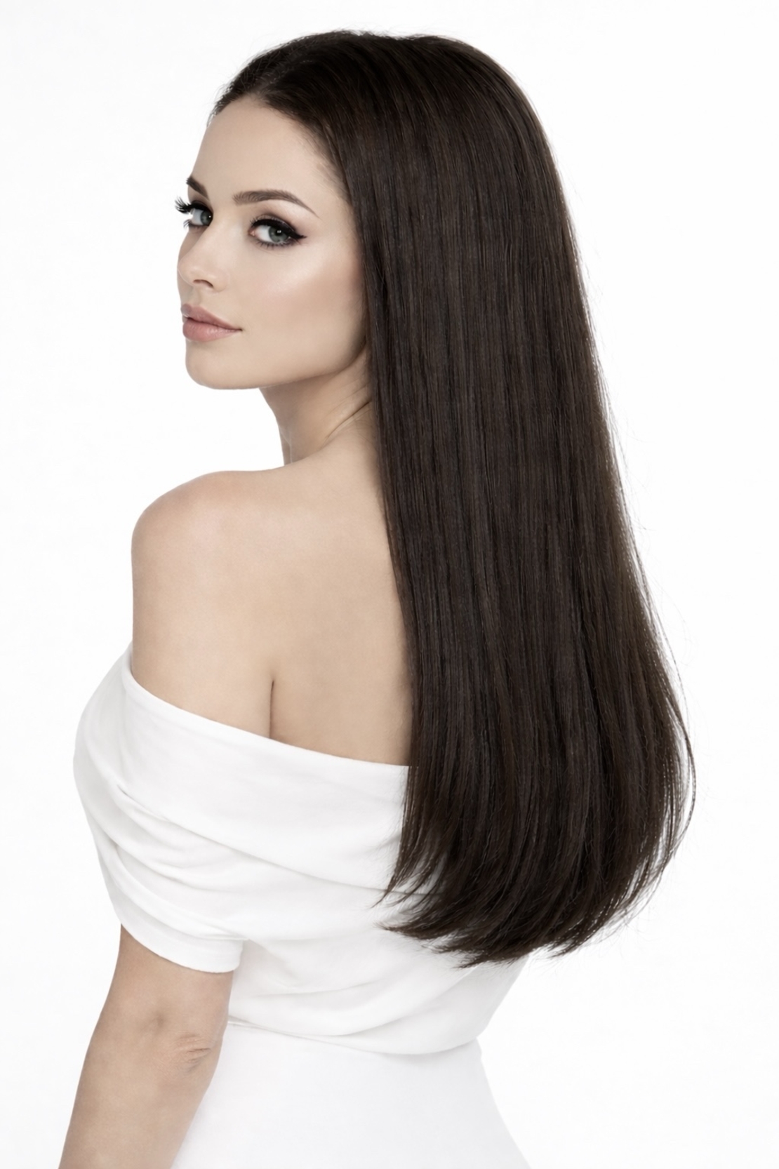 Екстеншън на цял ред - ТЪМНО КАФЯВ - 55см.