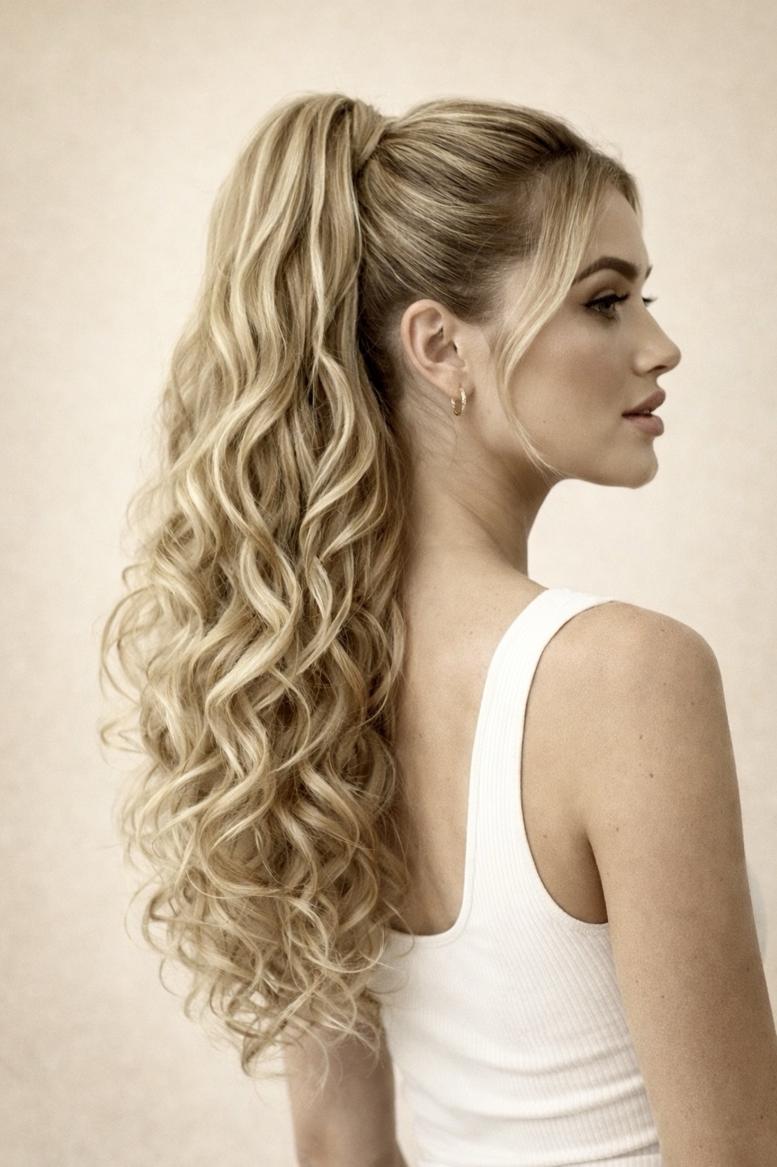 Опашка с шнола - Бежово русо с бели кичури (вълни)