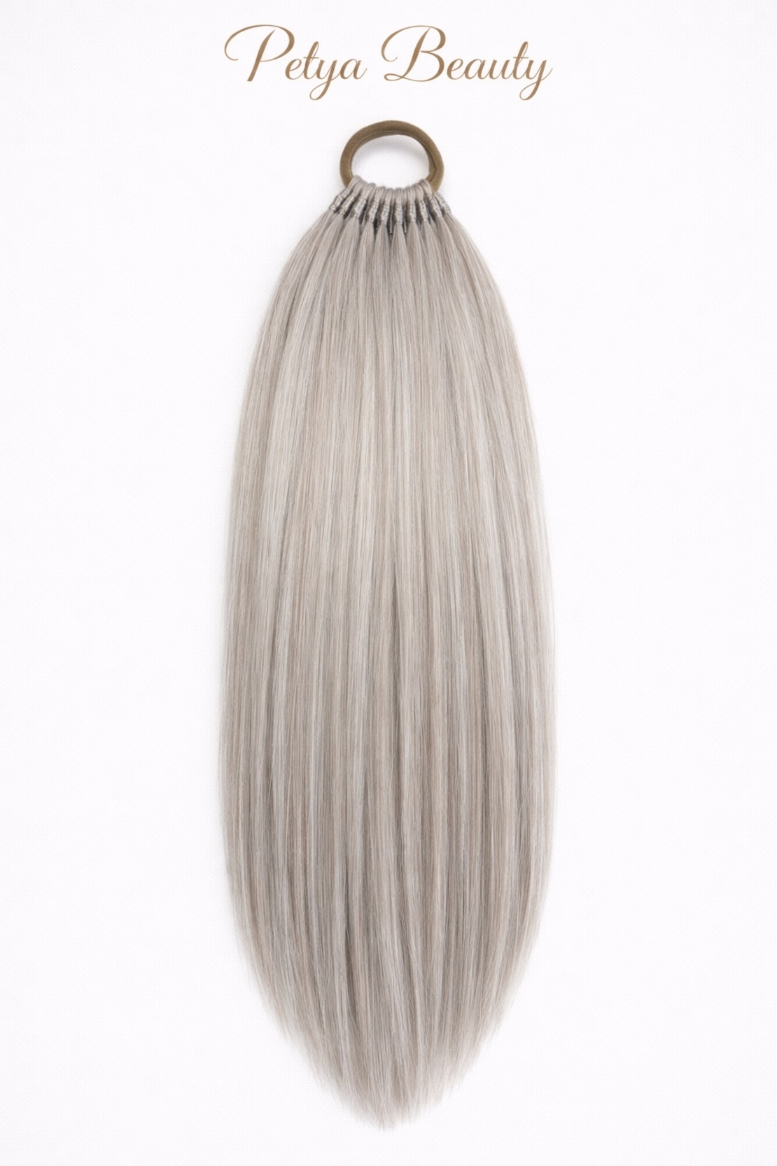 Опашка с ластик - Бяло пепелно рус (РЪЧНА изработка)