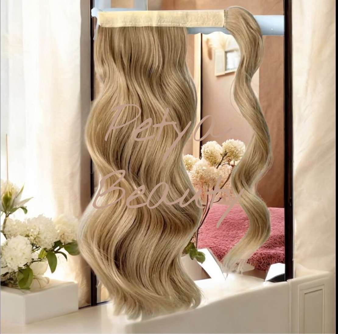 Опашка с лента/кичур - Тъмно русо на вълни