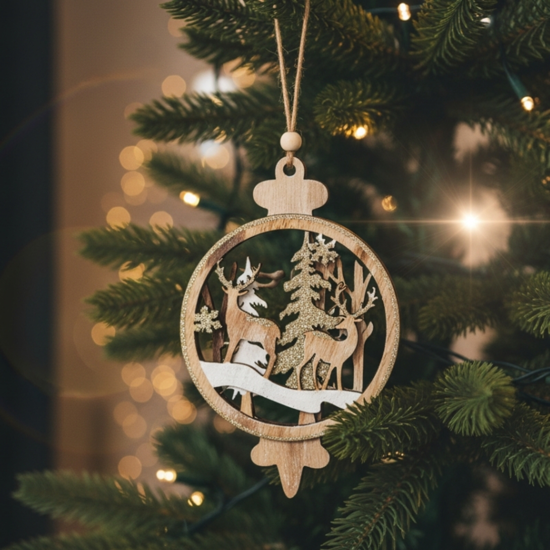 Дървена украса със северни елени за елха