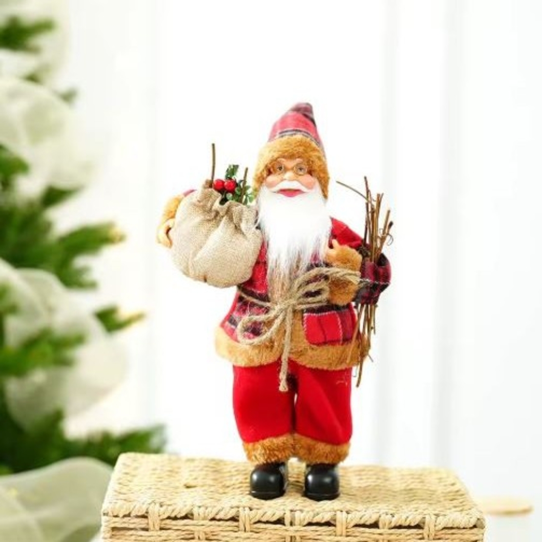 Играчка Дядо Коледа 30-сантиметрова с чувал и сноп пръчки