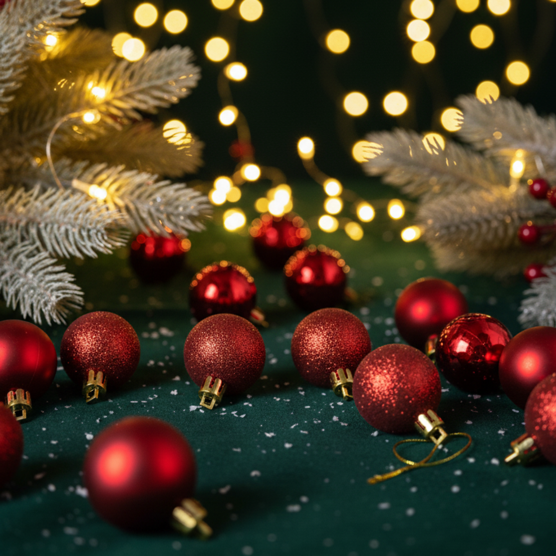 Коледни топки за украса 24 броя с кутия