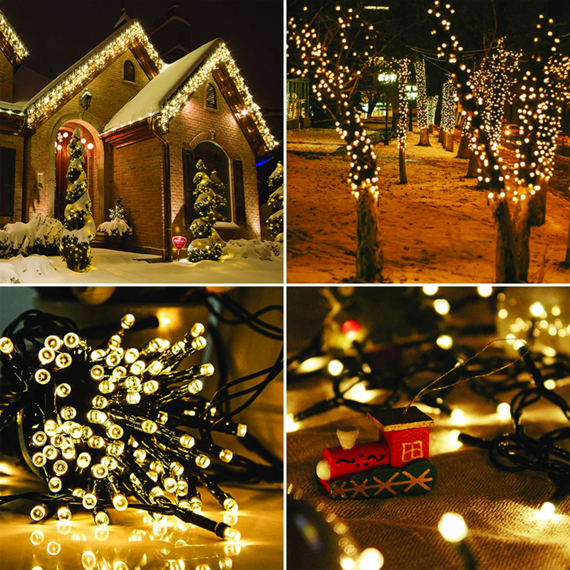 Соларни коледни лампички 12 метра 100 лампи 4 цвята по избор