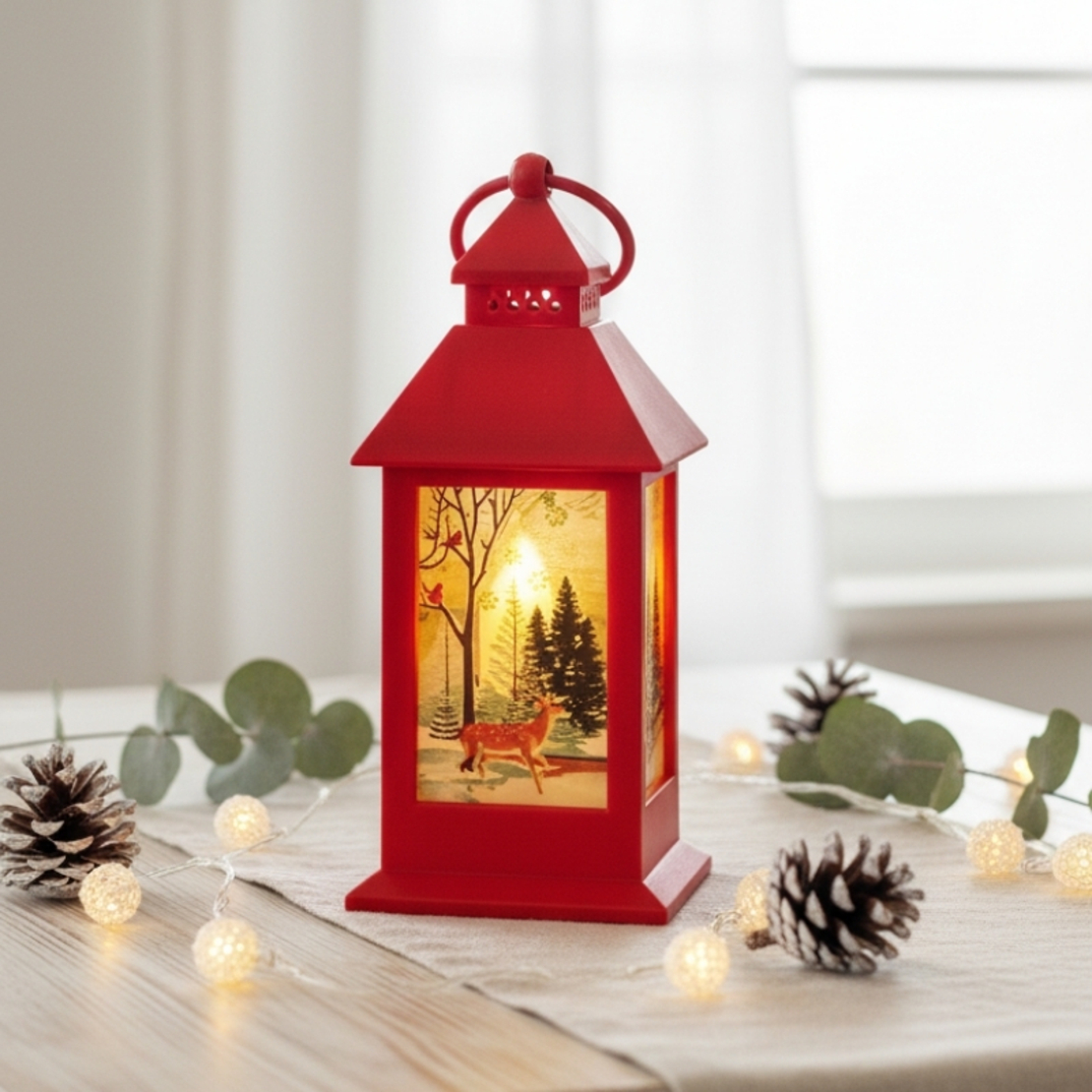 Коледен фенер с топла LED светлина