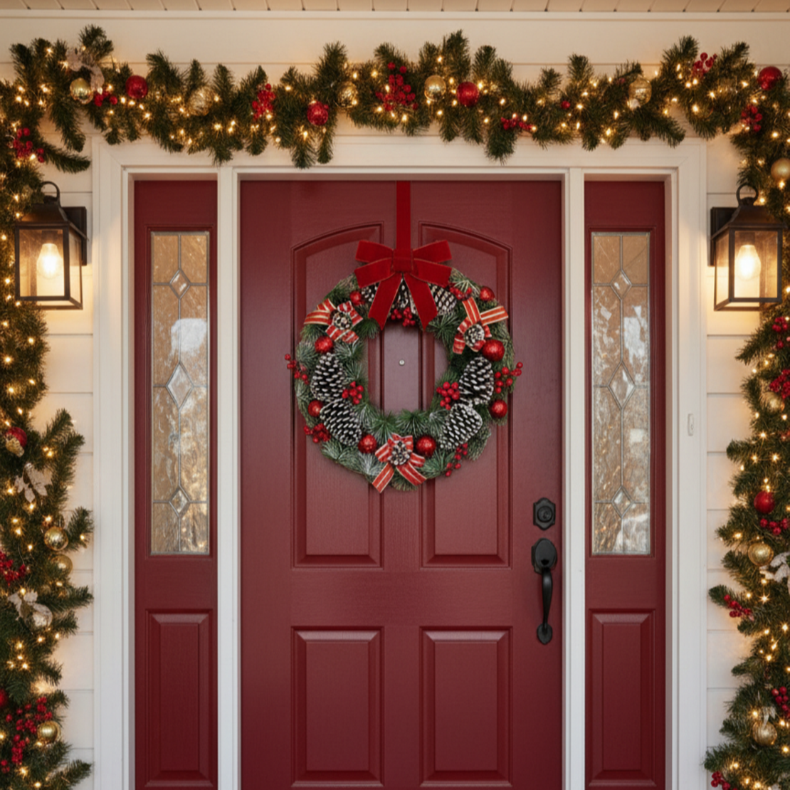 Красив голям коледен венец с шишарки 60 см