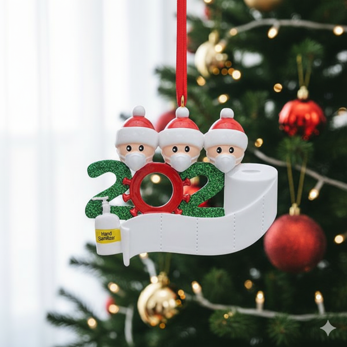 Коледен орнамент за надписване Семейство с маски MAXORA 2022 Covid