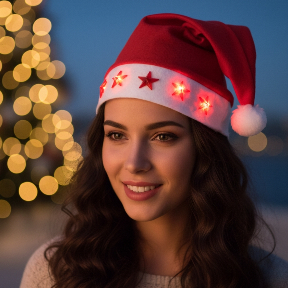 Празнични Коледни шапки с уникален дизайн и светещи акценти