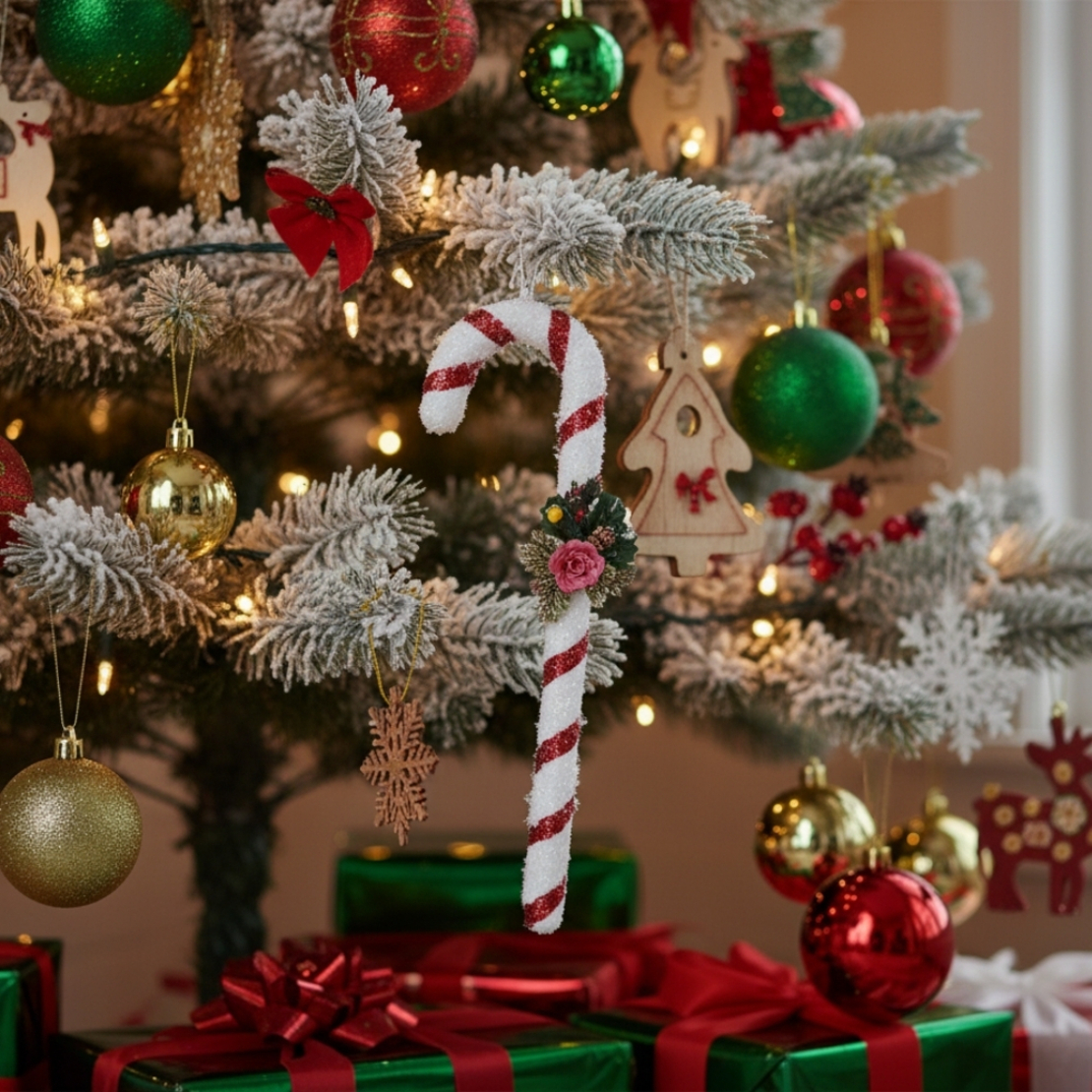 Празнична коледна декорация захарно бастунче