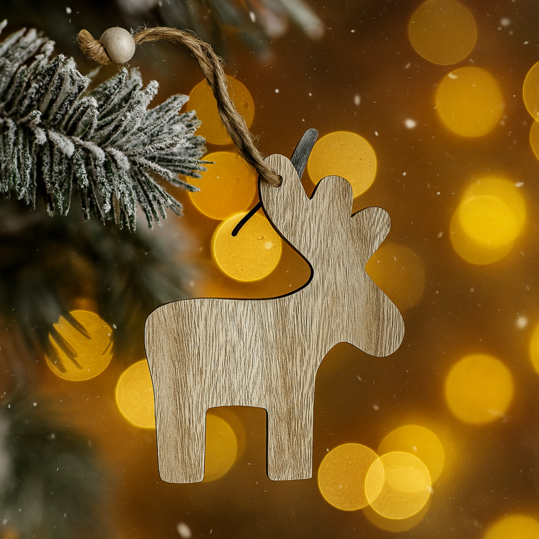 Изчистено дървено еленче - Празнична декорация за елха