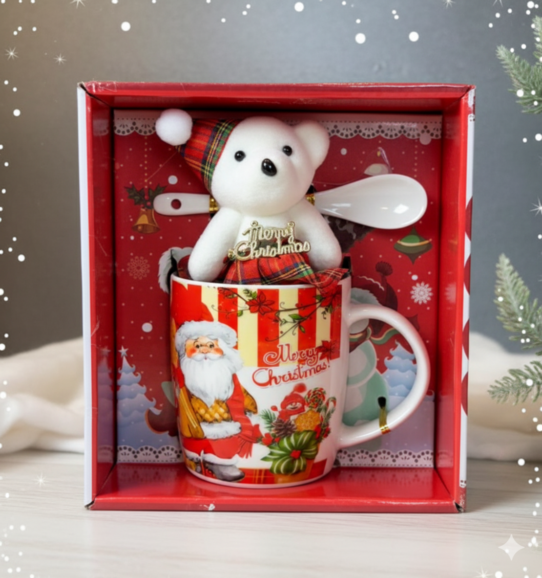 Подаръчен комплект с чаша лъжичка и плюшено мече