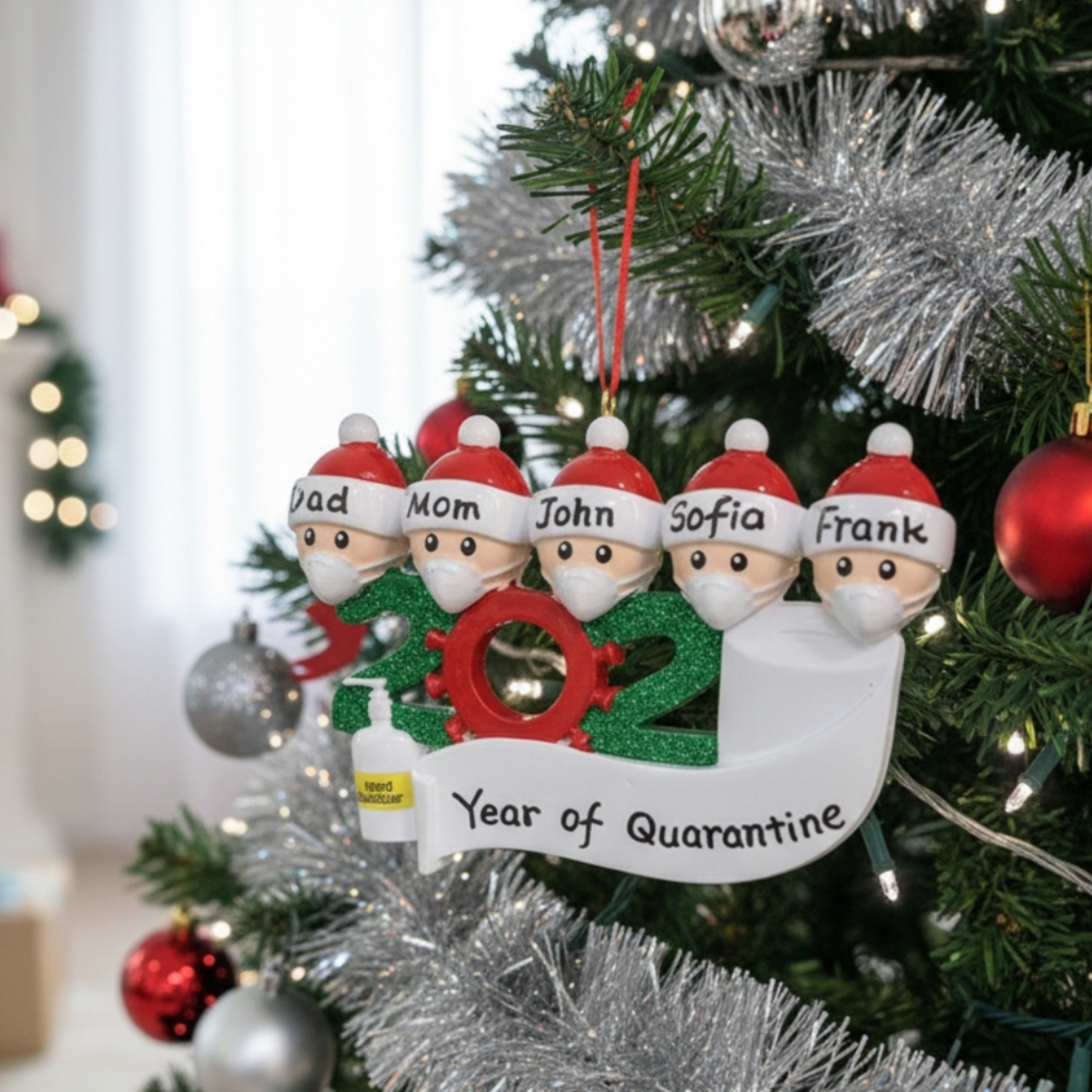 Коледен орнамент за надписване Семейство с маски MAXORA 2022 Covid
