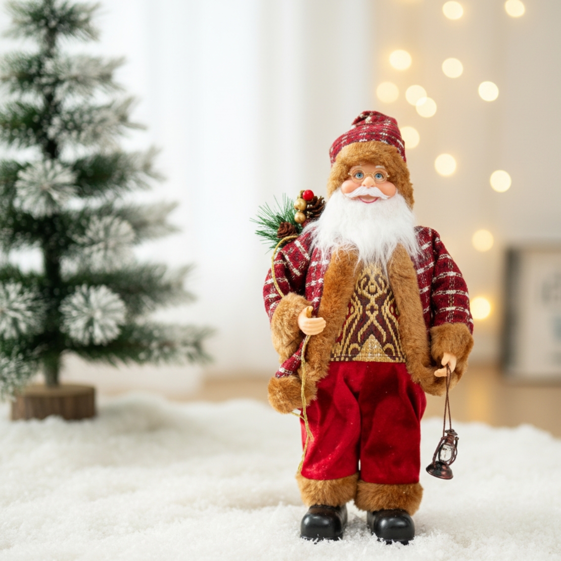 Фигурка Дядо Коледа с чувал и фенер 30 см.