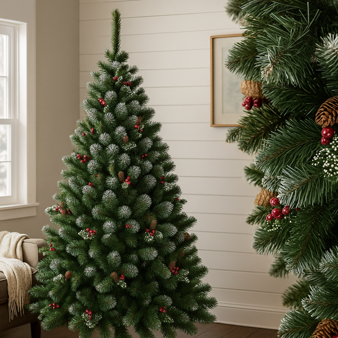 Изкуствена елха/борче с червен глог и шишарки