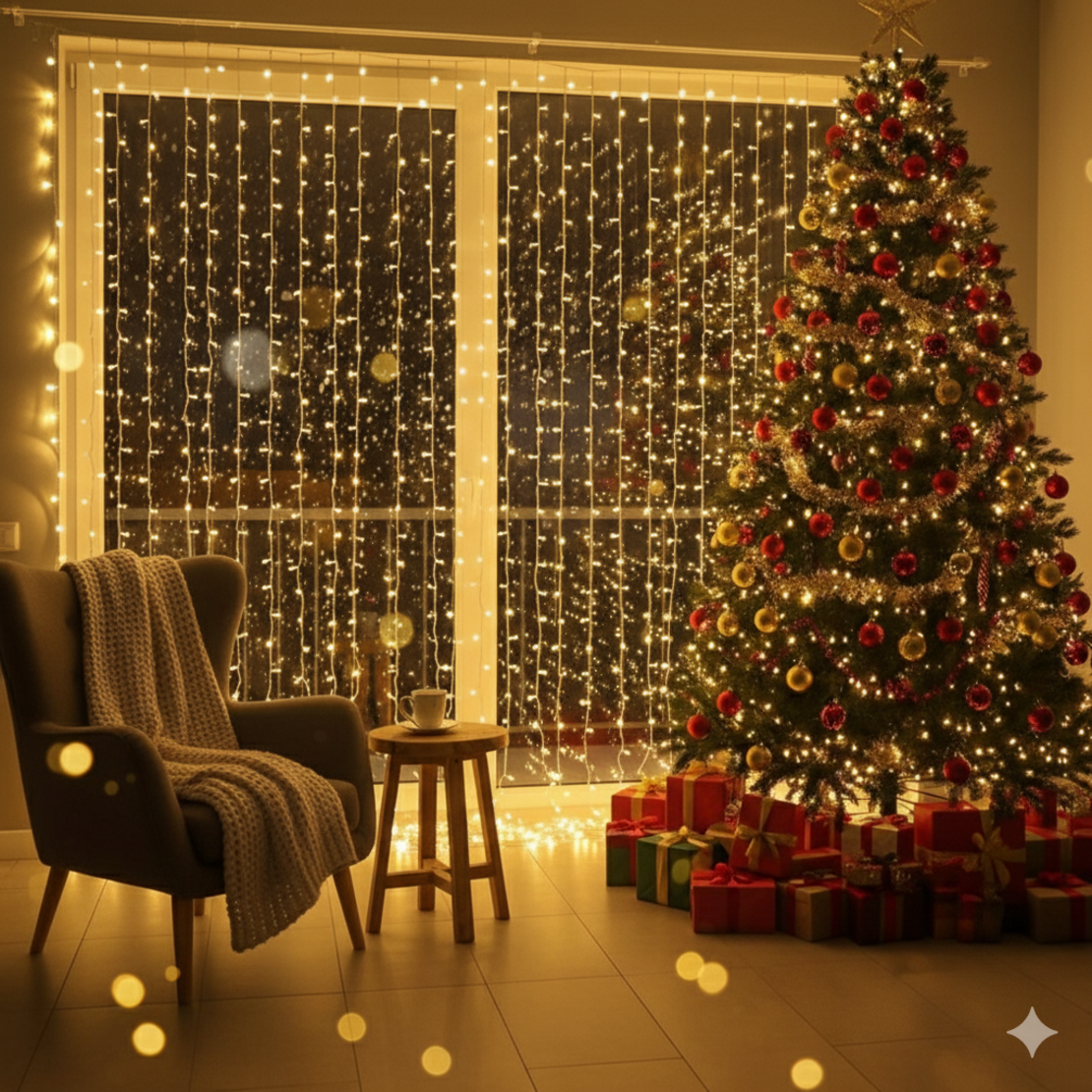 Светеща LED завеса с 720 лампички за коледа